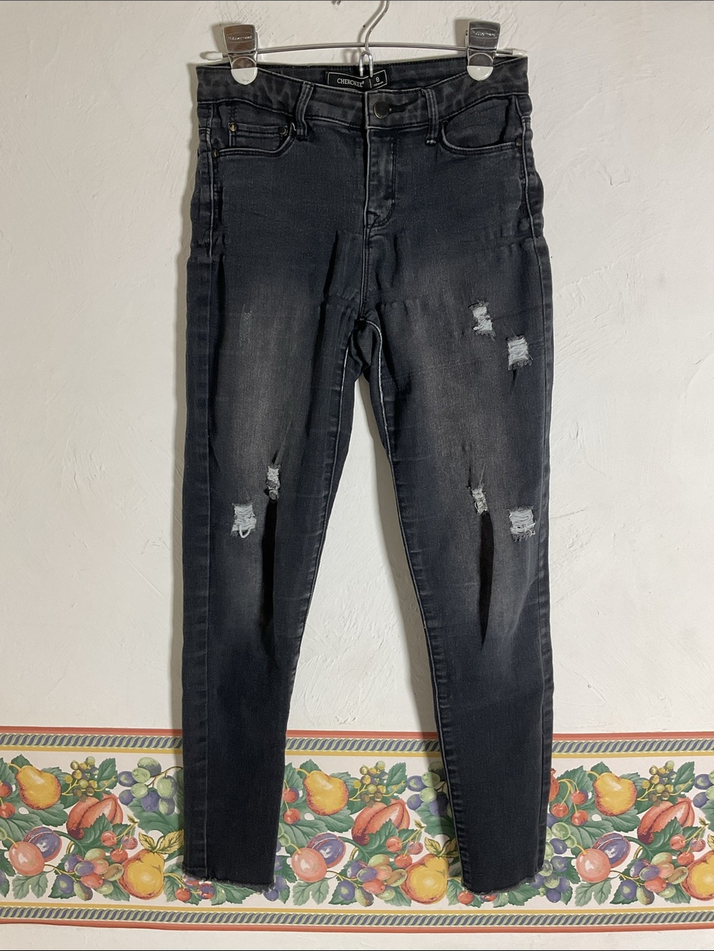Cherokee Signature Collection Distressed Skinny Jeans Size 8 Black
